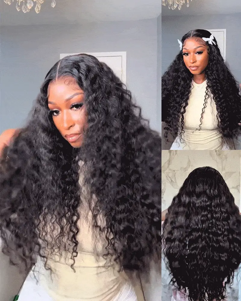 Ophirawig 13x6 Three-Go? Glueless Wig Water Wave With Drawstring Natural Black 100% Human Hair Wig