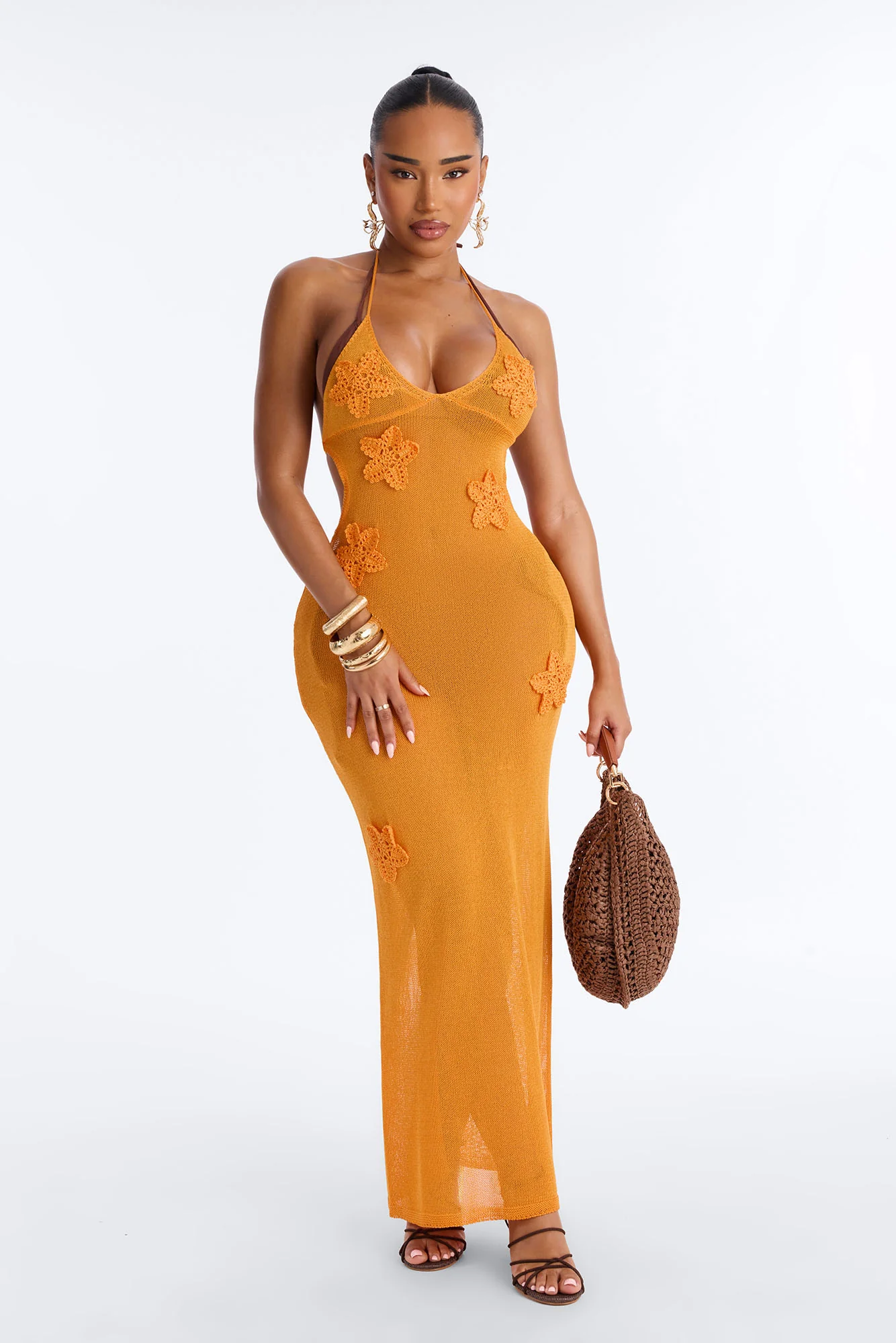 Petal Me Softly Floral Swim Sheer Cover Up Dress - Orange