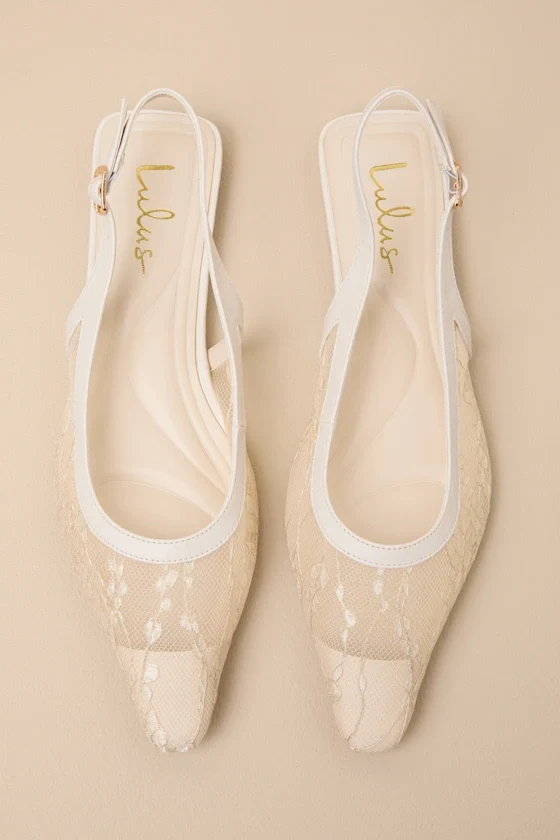 Cepheus Cream Mesh Embroidered Slingback Flats