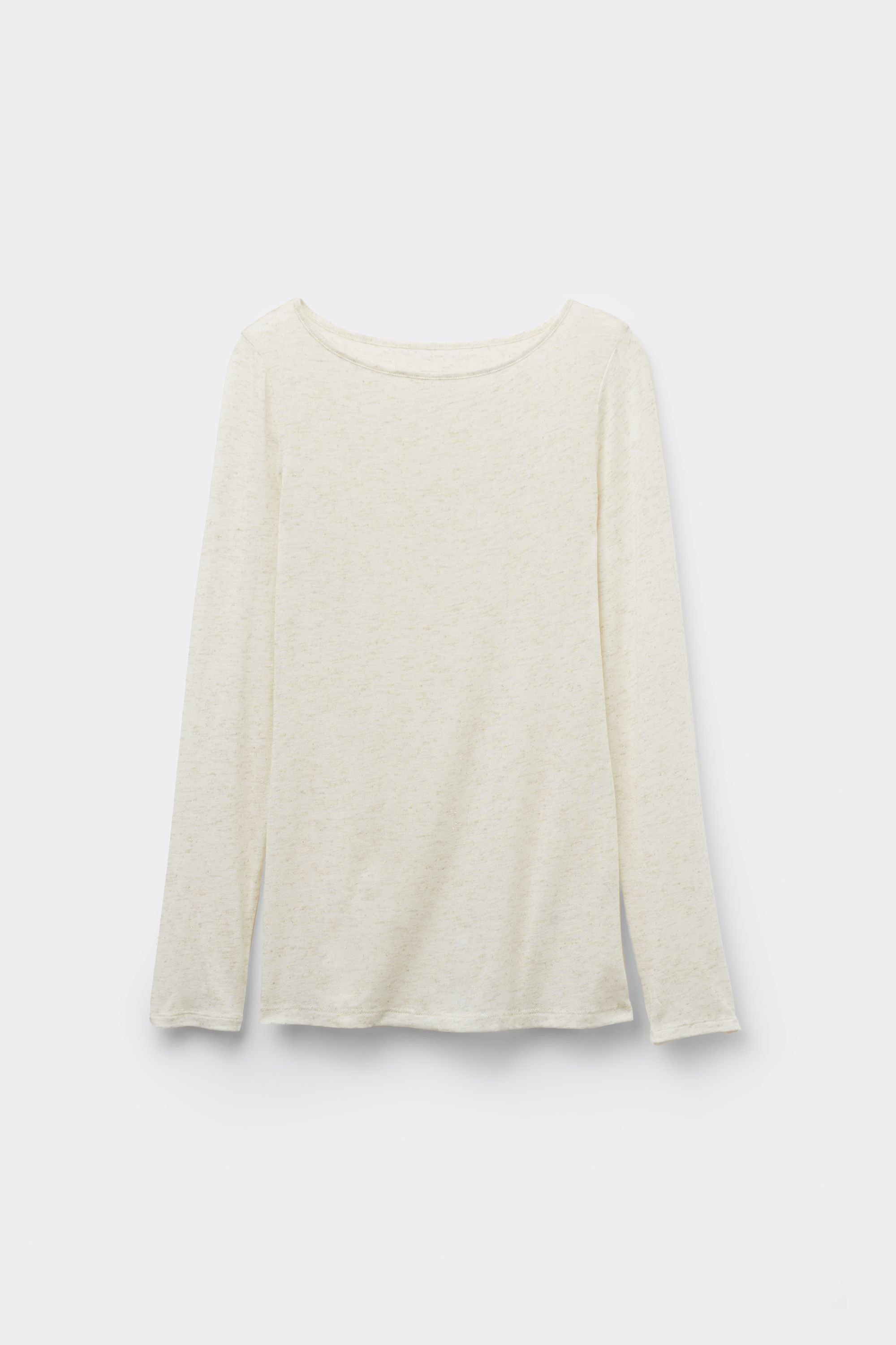 Long-Sleeved Boat Neck Lamé Merino Wool and Viscose Top