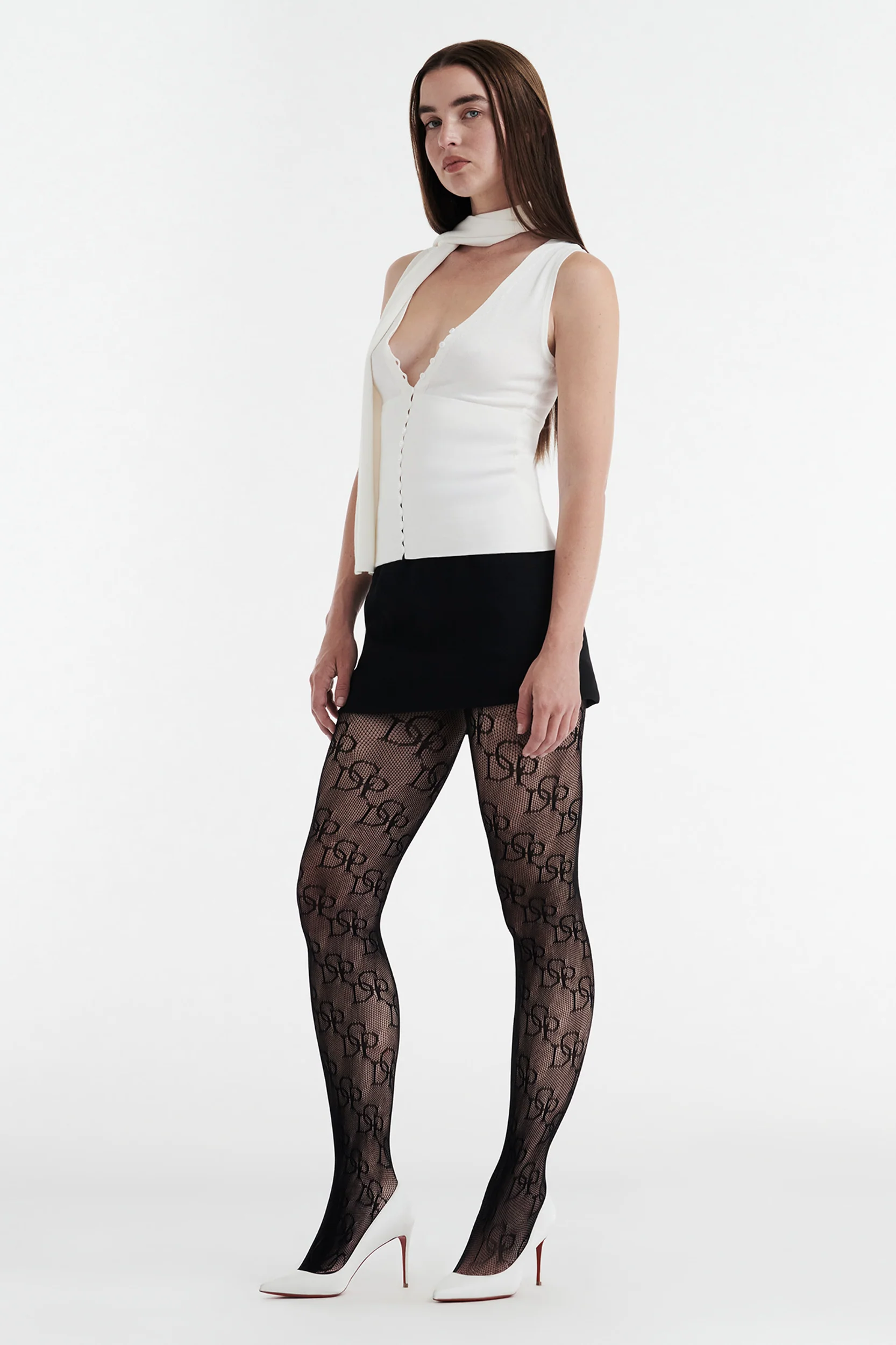 Lily Sleeveless Knit Button Up Top - White