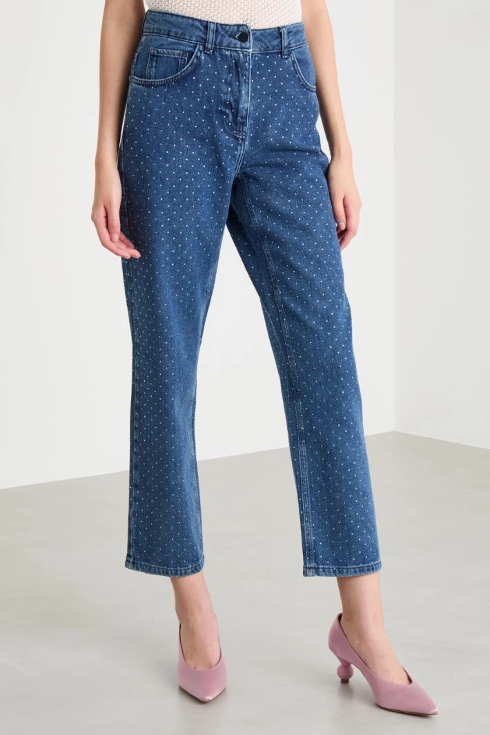 Straight-fit jeans with rhinestones - BLUE