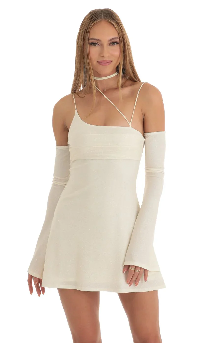 Glitter Strappy Party Dress in White
