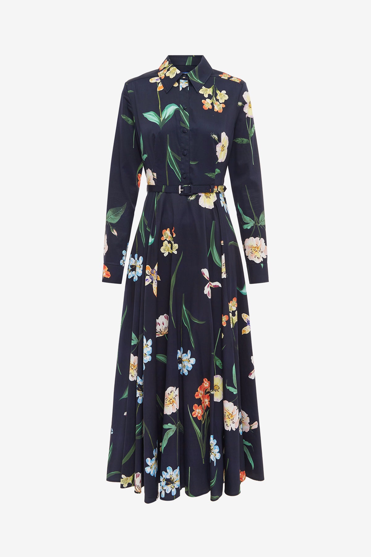 Zara Shirt Midi Dress - Botanical Print in Ebony