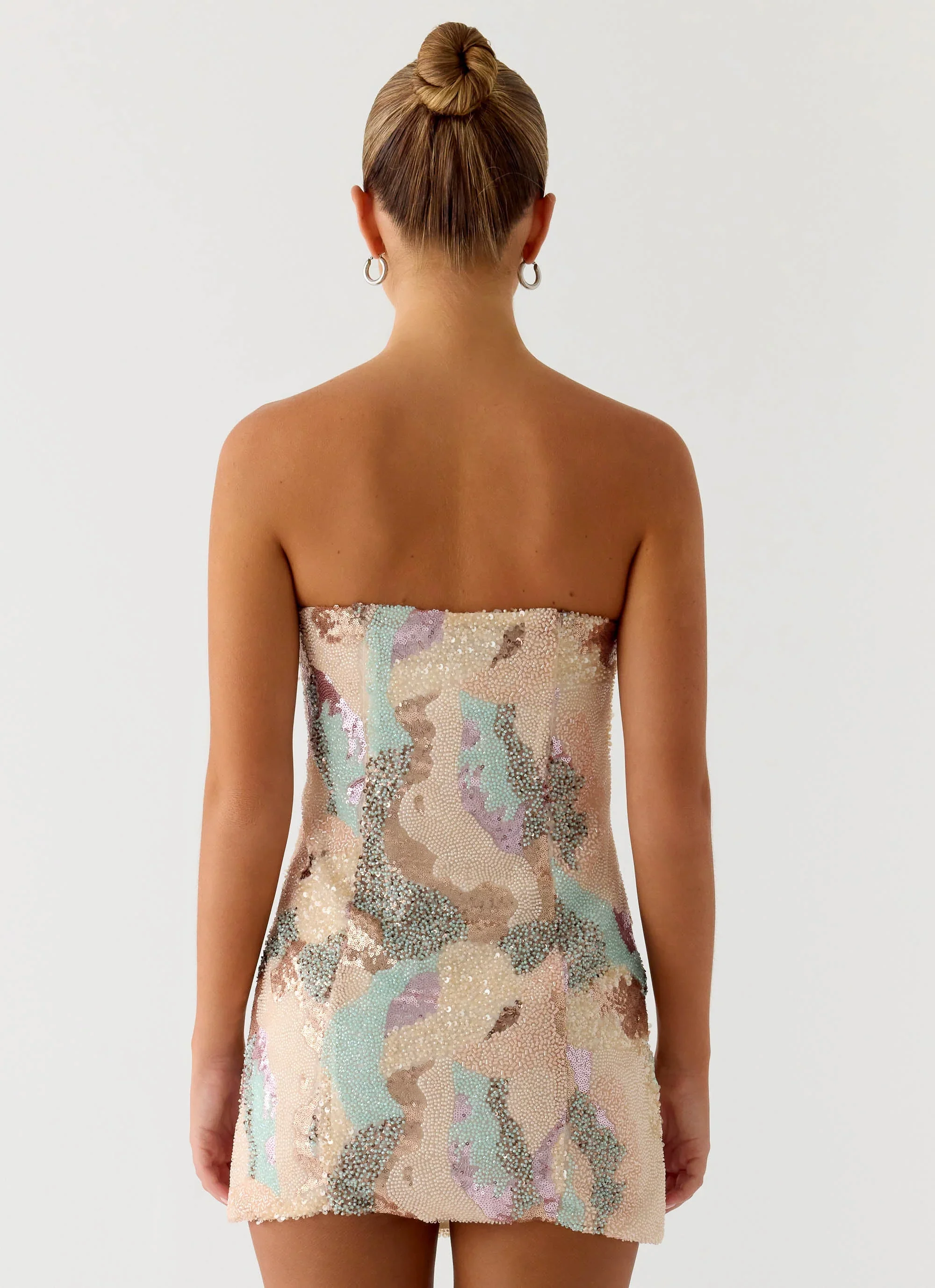 Leena Strapless Beaded Mini Dress - Swirl Sequin