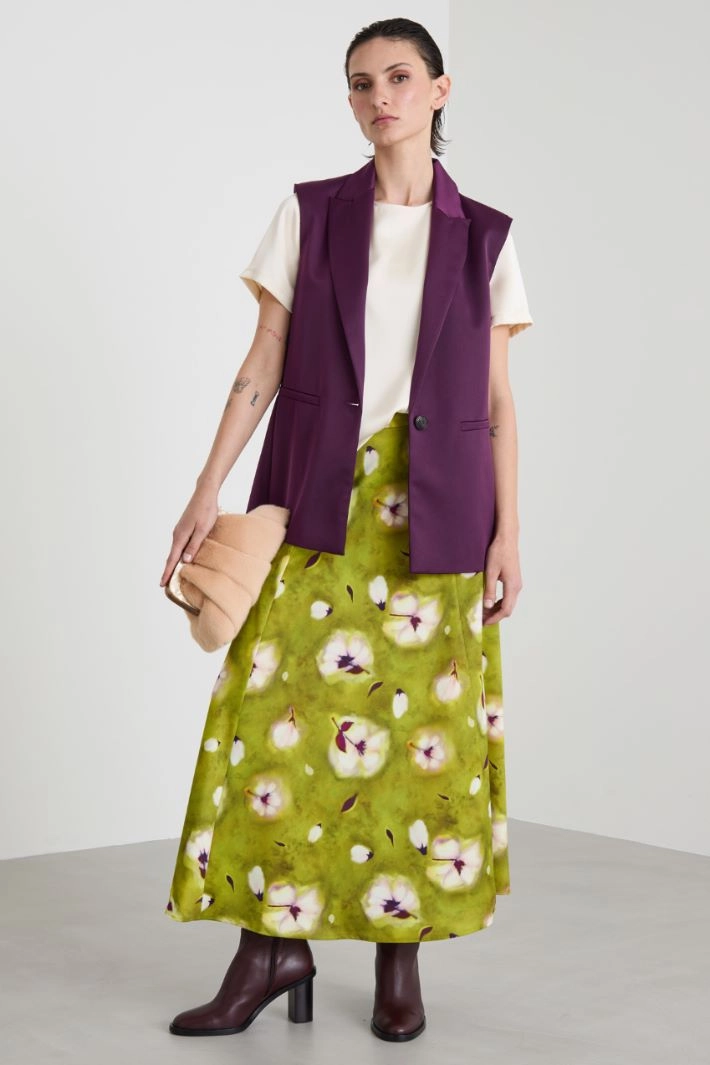 Bi-material top in satin and jersey - CHAMPAGNE