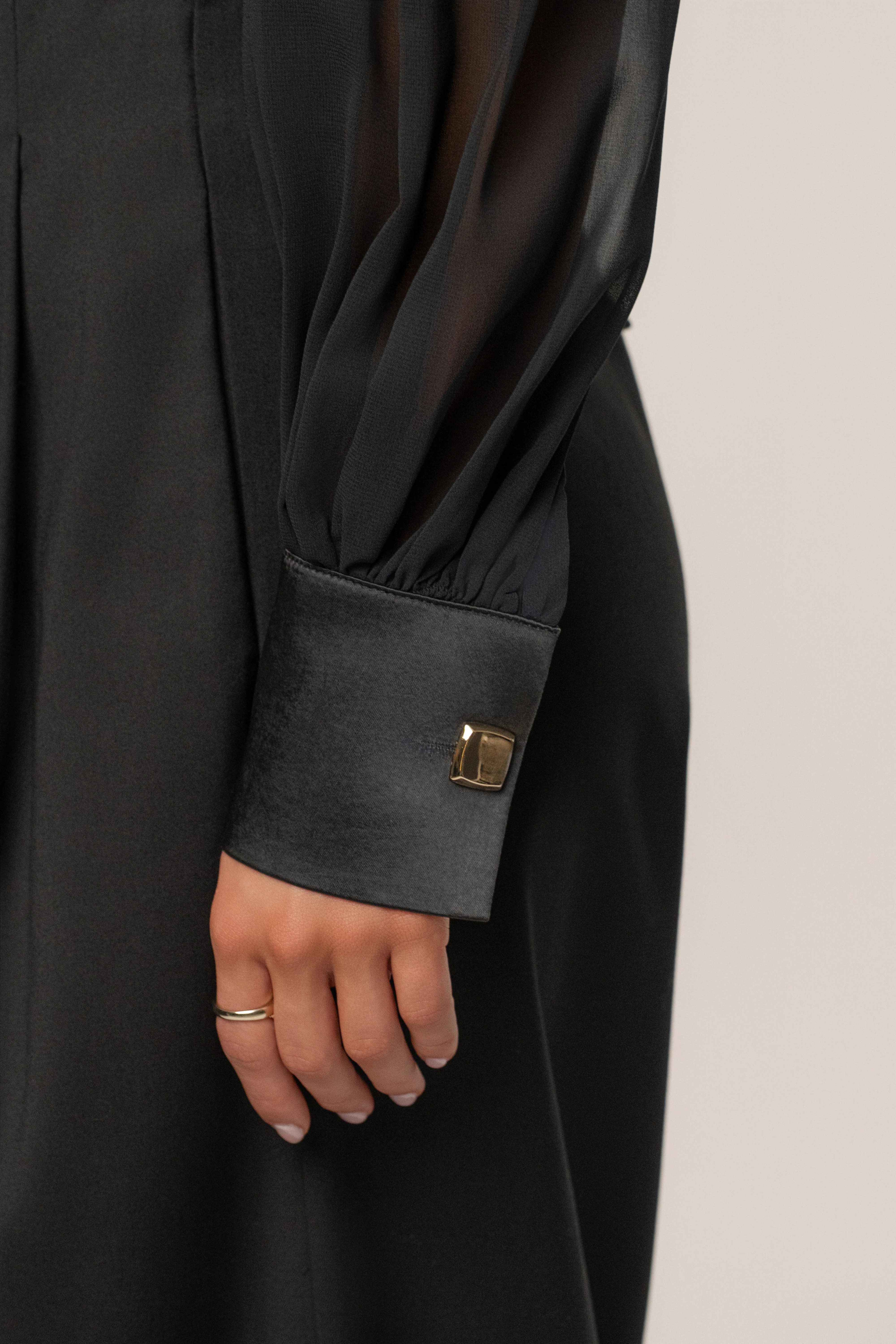 Black Refined Pleated Chiffon Top