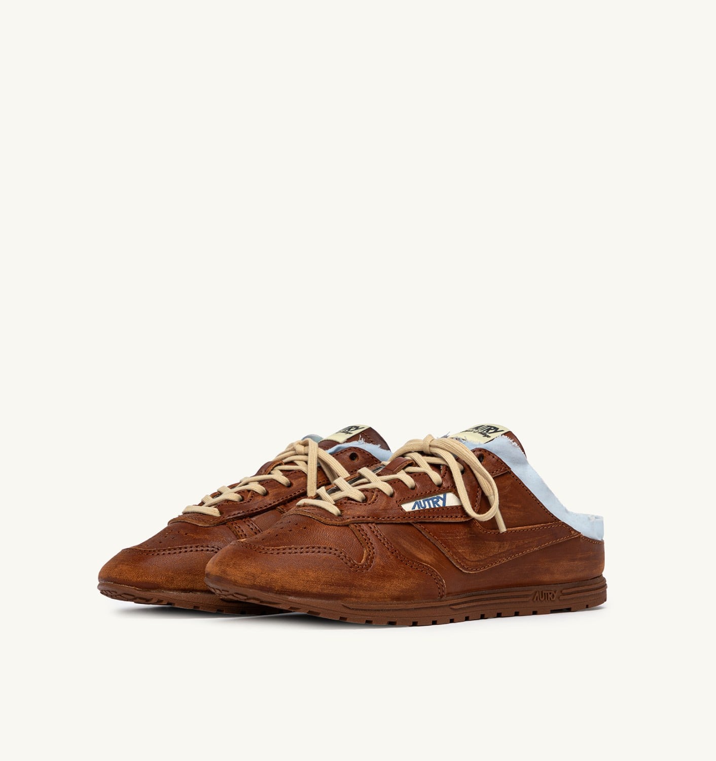 WINDSPIN MULE SNEAKERS IN SHIRT BUFF AND AZURE LEATHER