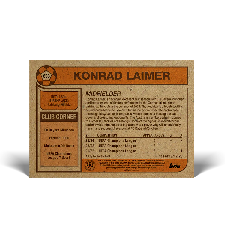 Topps UK - UCC Living Set Card #638 - Konrad Laimer