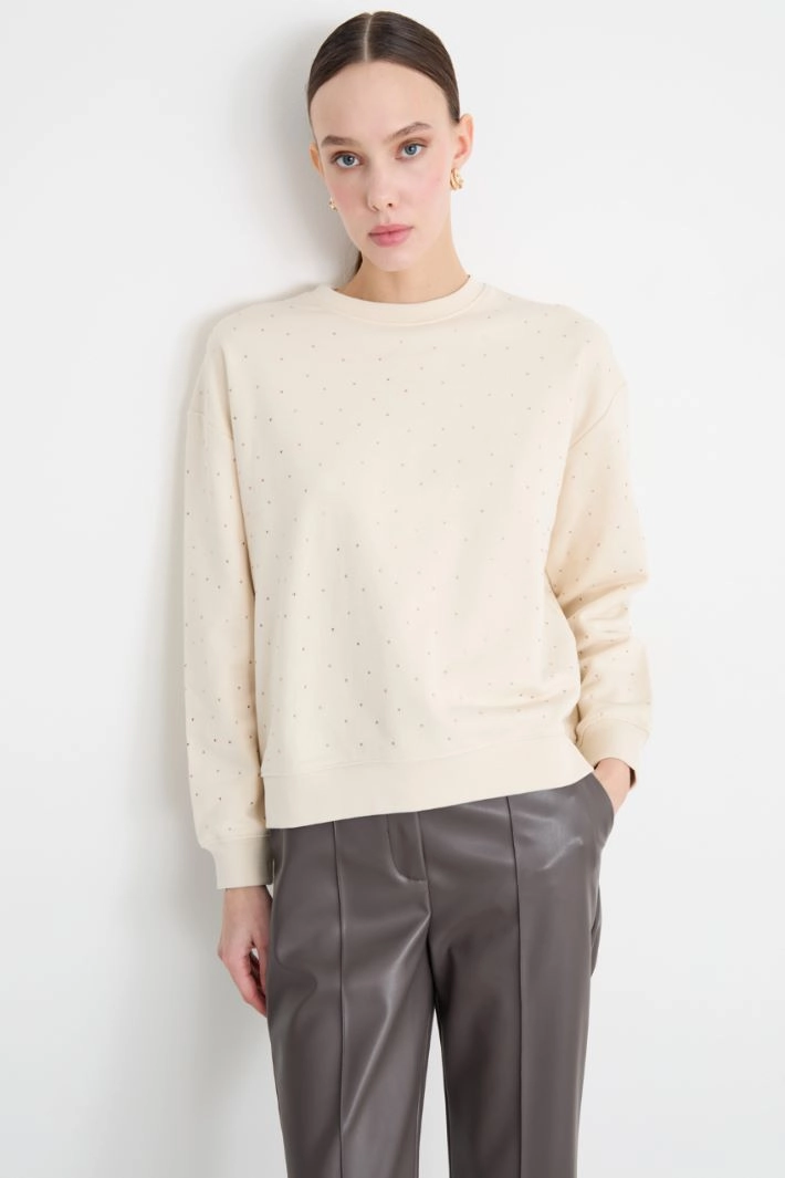 Rhinestone-Embellished Sweatshirt - WHITE