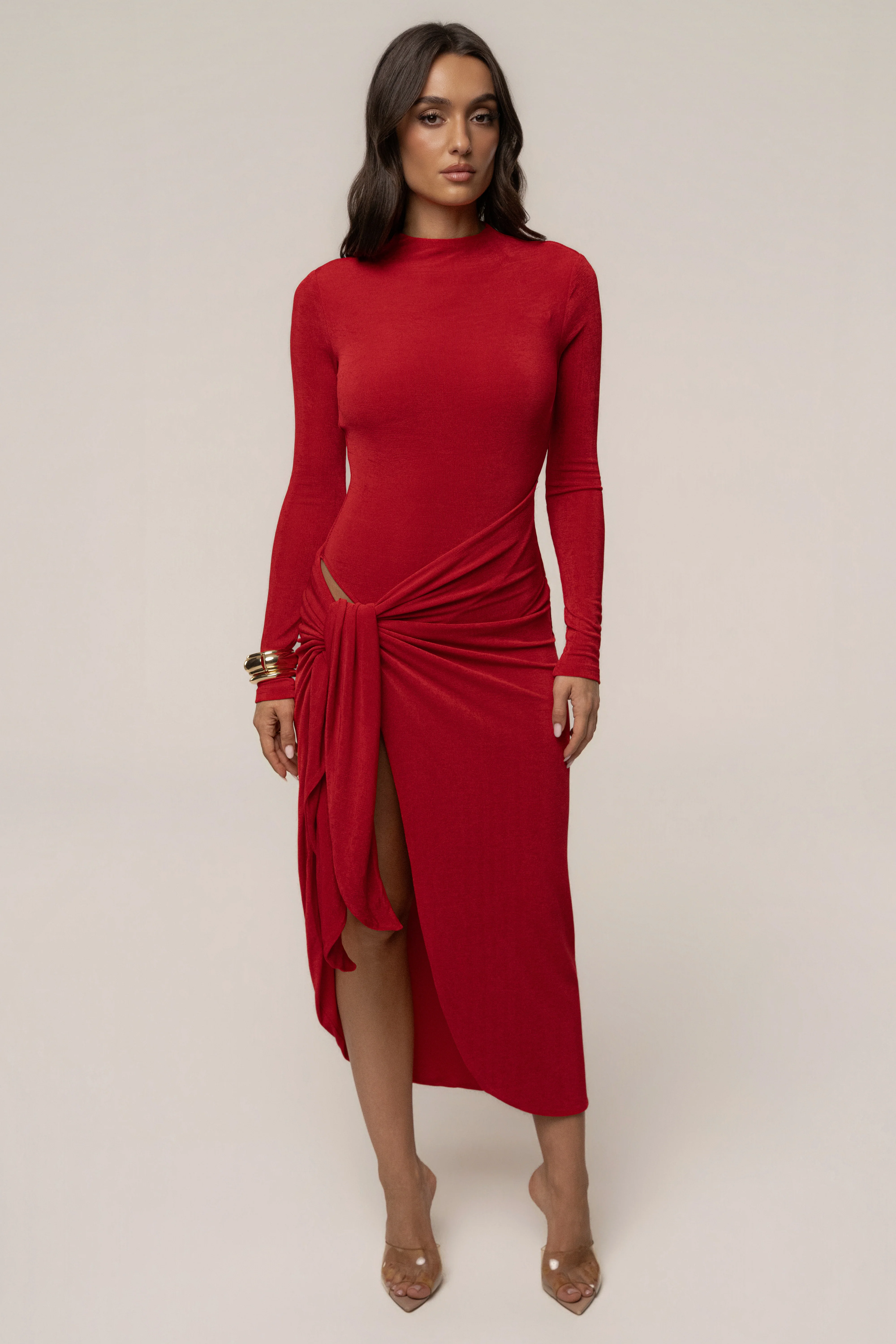 Red Last Light Slinky Midi Dress