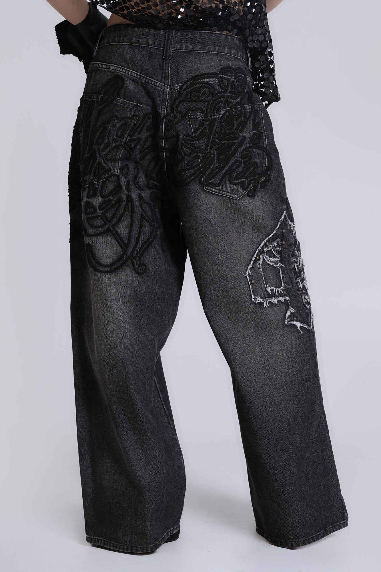 Black Raised Embroidery XL Colossus Jeans