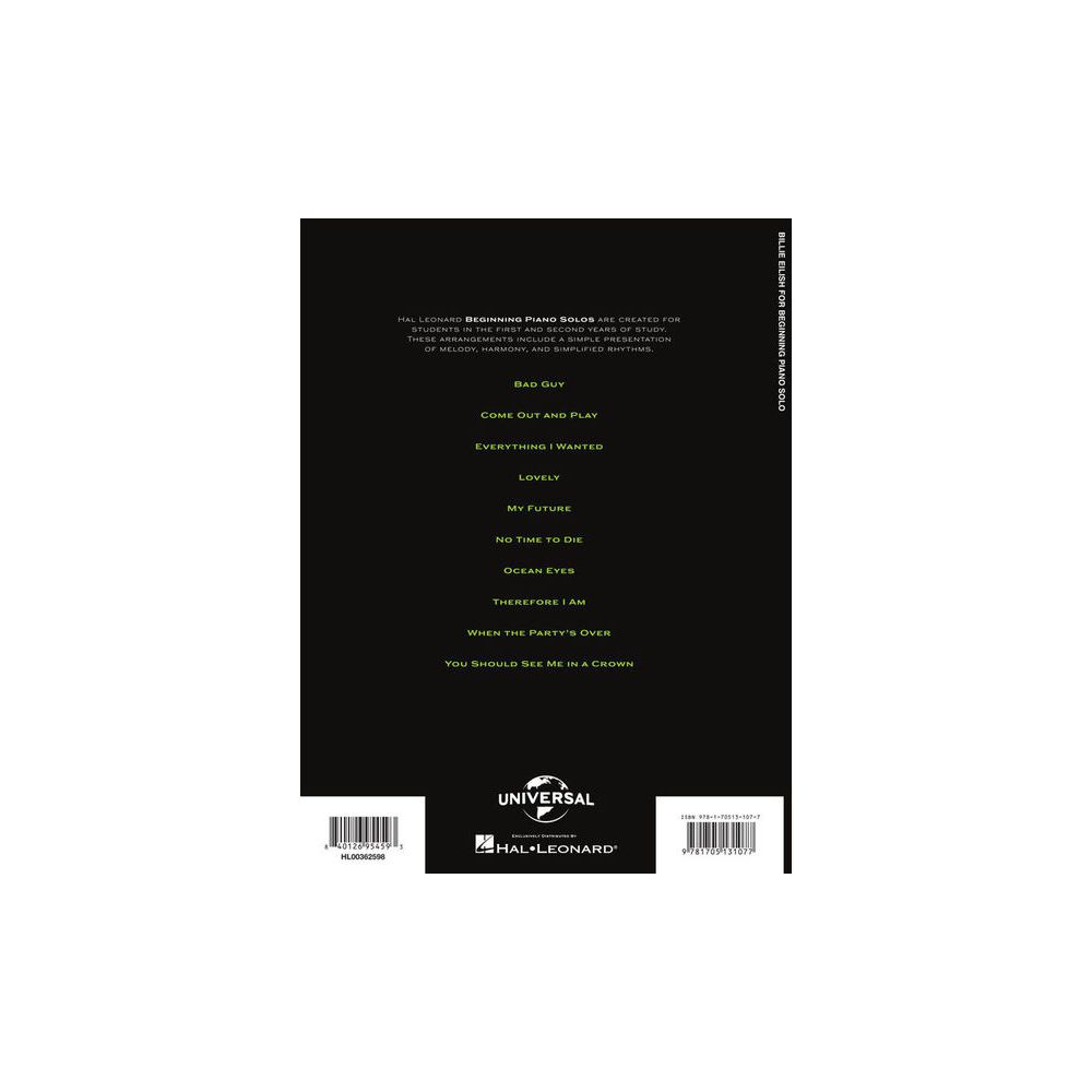 Hal Leonard Billie Eilish Beginning Piano – Thomann Ireland