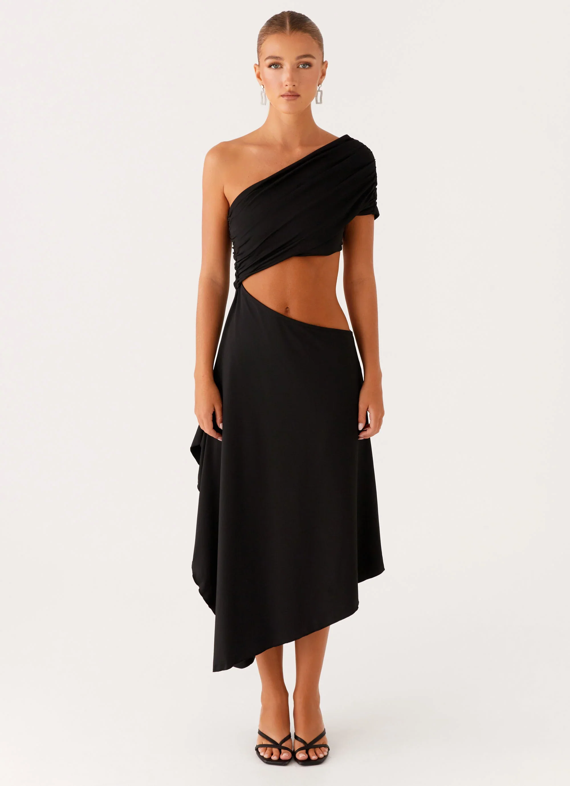 Angelina Asym Midi Dress - Black