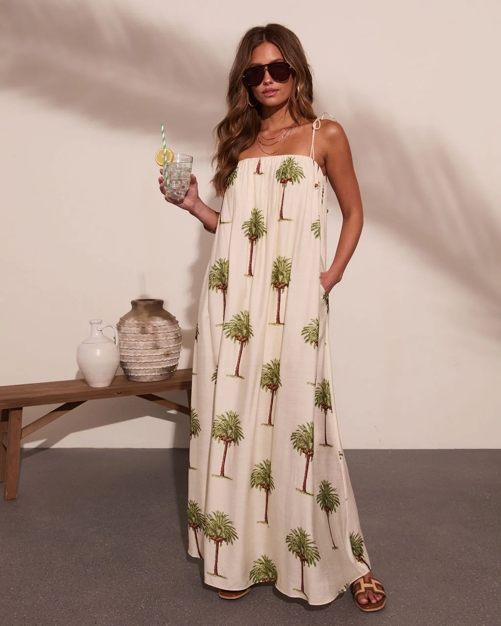 Tropic Treasure Palm Print Maxi Dress