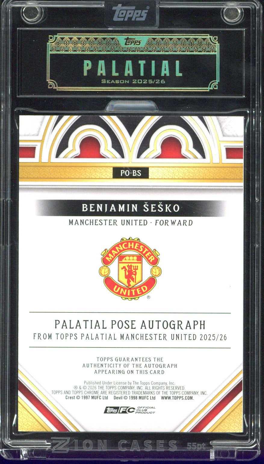 2025-26 Topps Palatial Manchester United Benjamin Sesko Autograph /10
