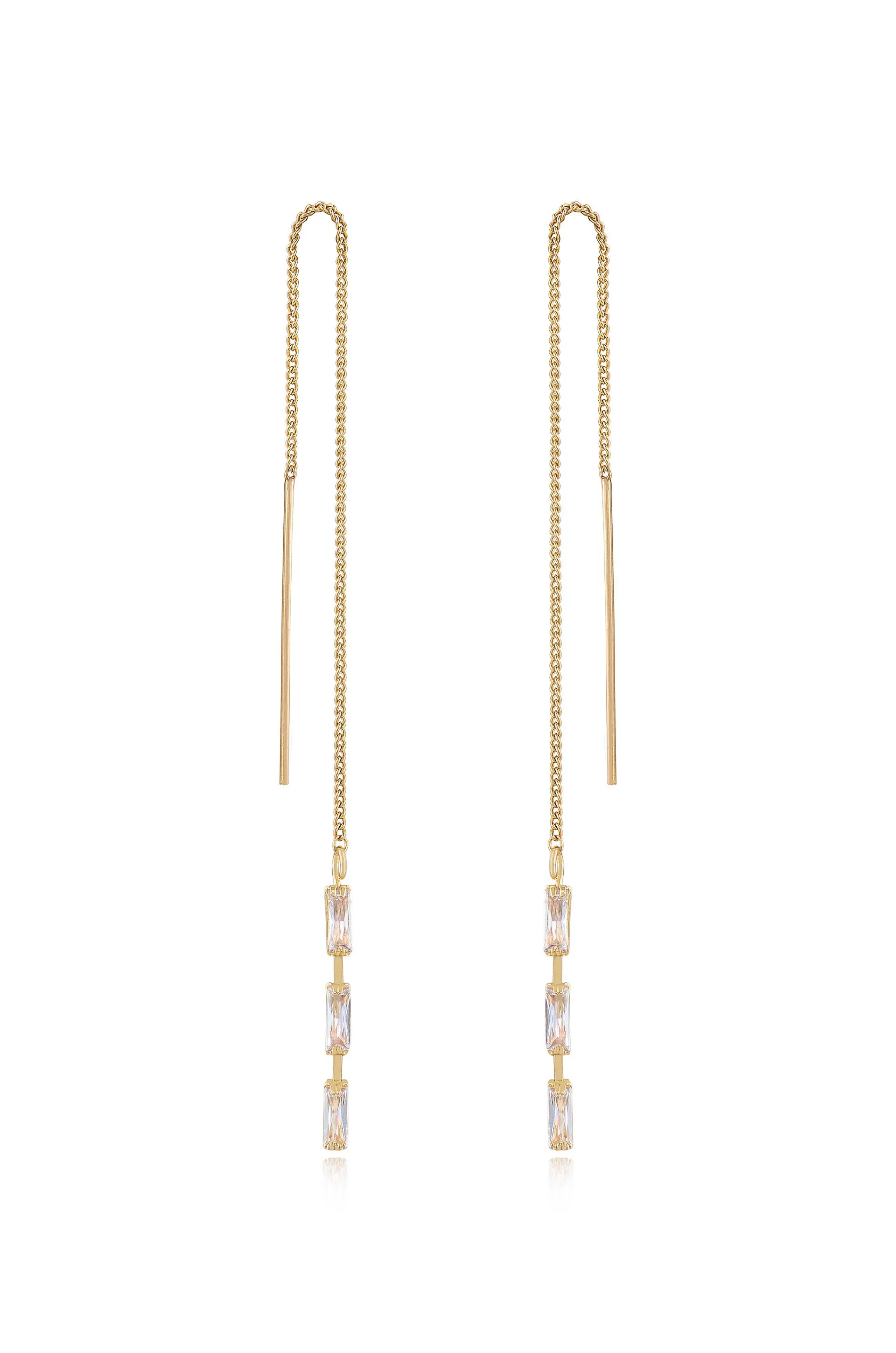 Crystal Baguette Threader Earrings