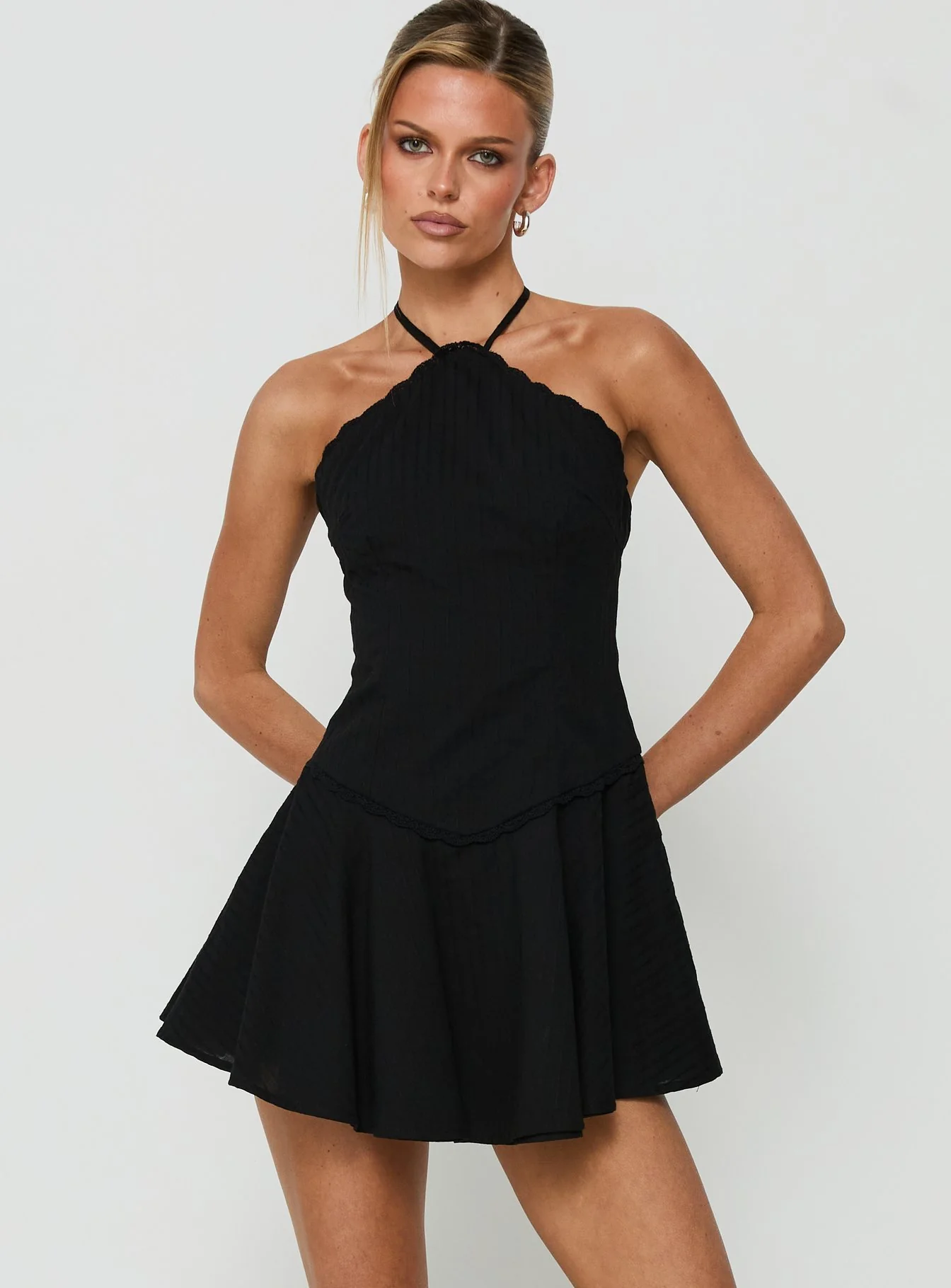 Hunnie Halter Mini Dress Black