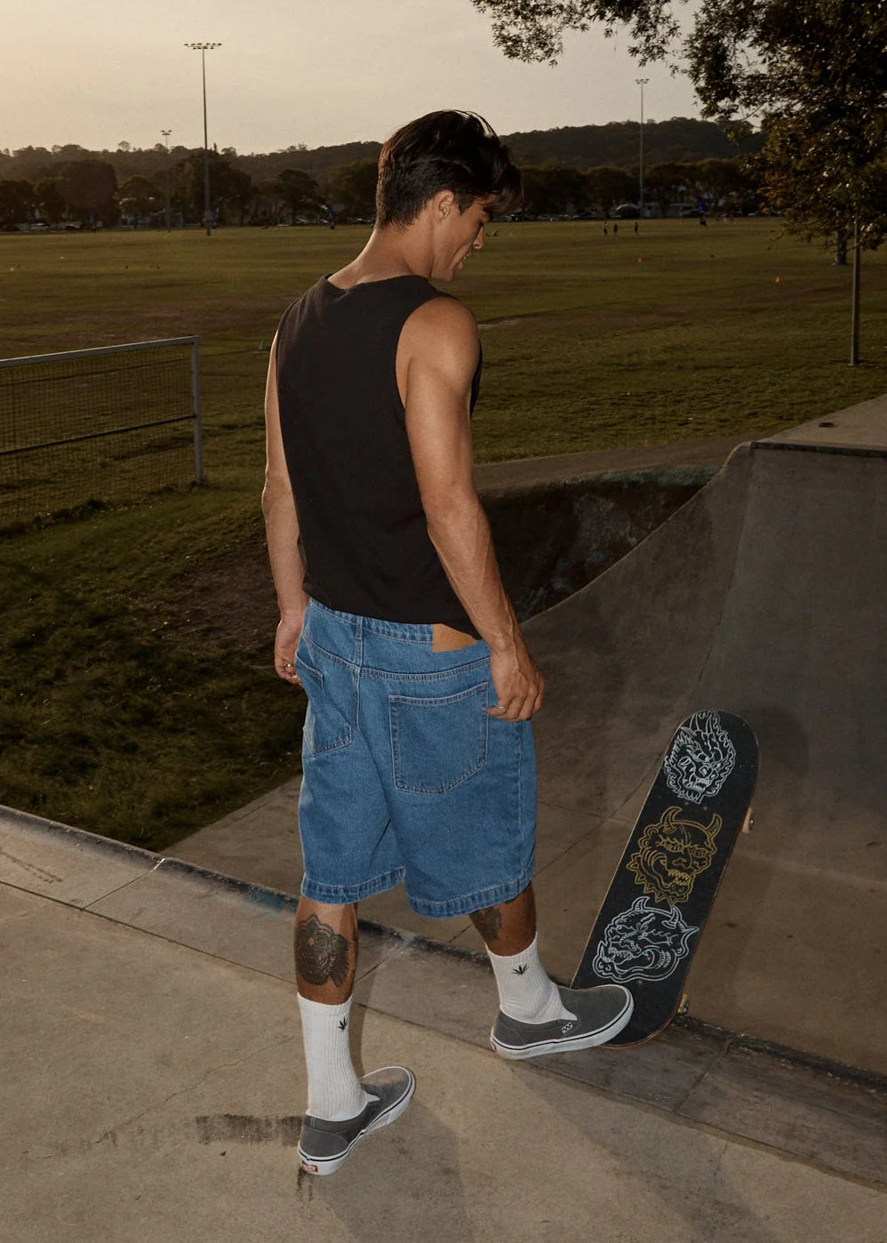 AFENDS Mens Lil C - Denim Baggy Short 22