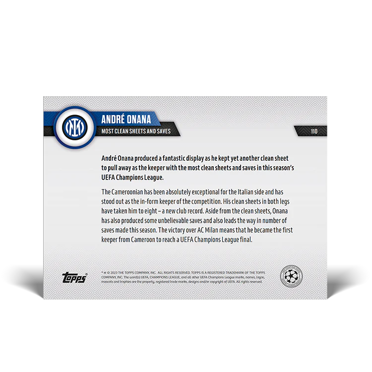 Topps UK - Most clean sheets and saves - UCL TOPPS NOW® Card #110