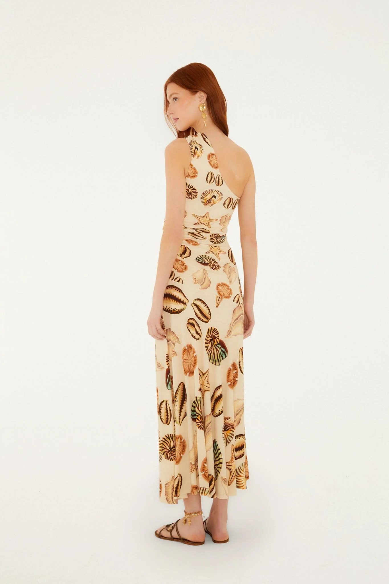 Sand Marine Shells Tassel One-Shoulder Maxi Dress