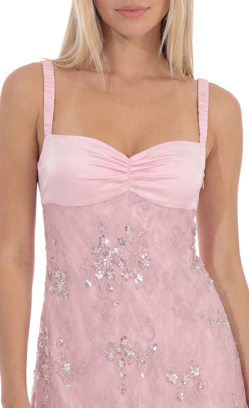 Sequin Lace Mini Dress in Pink