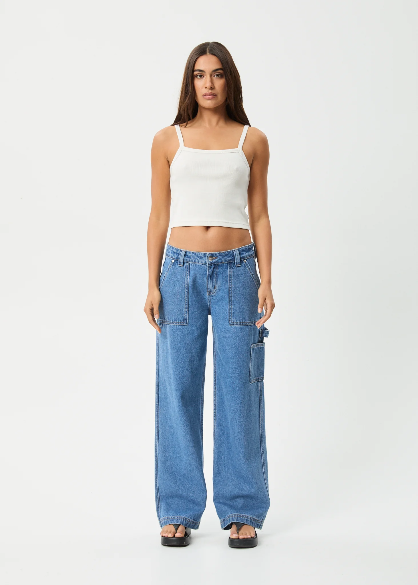 AFENDS Womens Lexi - Low Rise Workwear Jean - Worn Blue