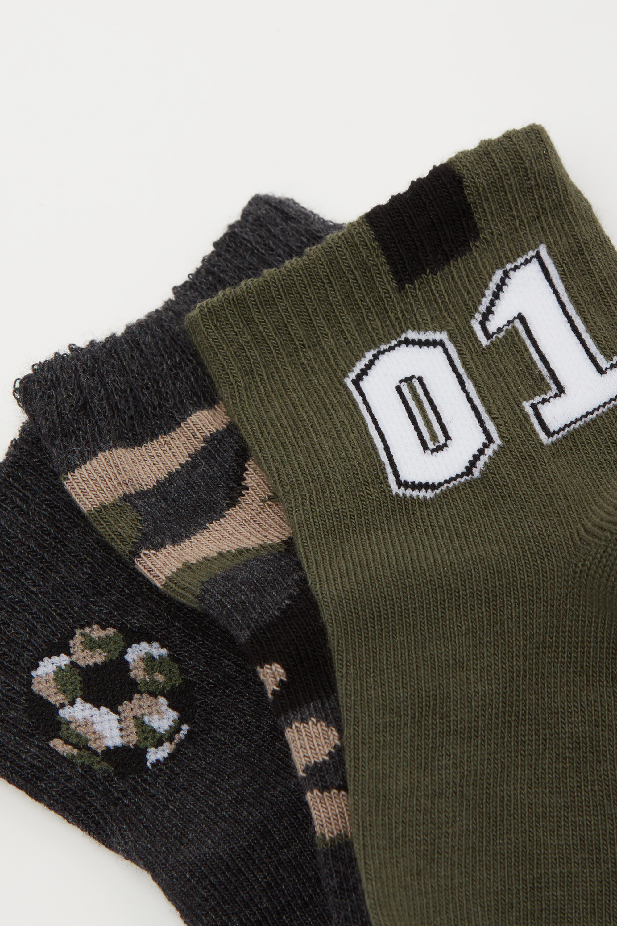 Three Pairs of Boys' Short Patterned Hemless Cotton Socks