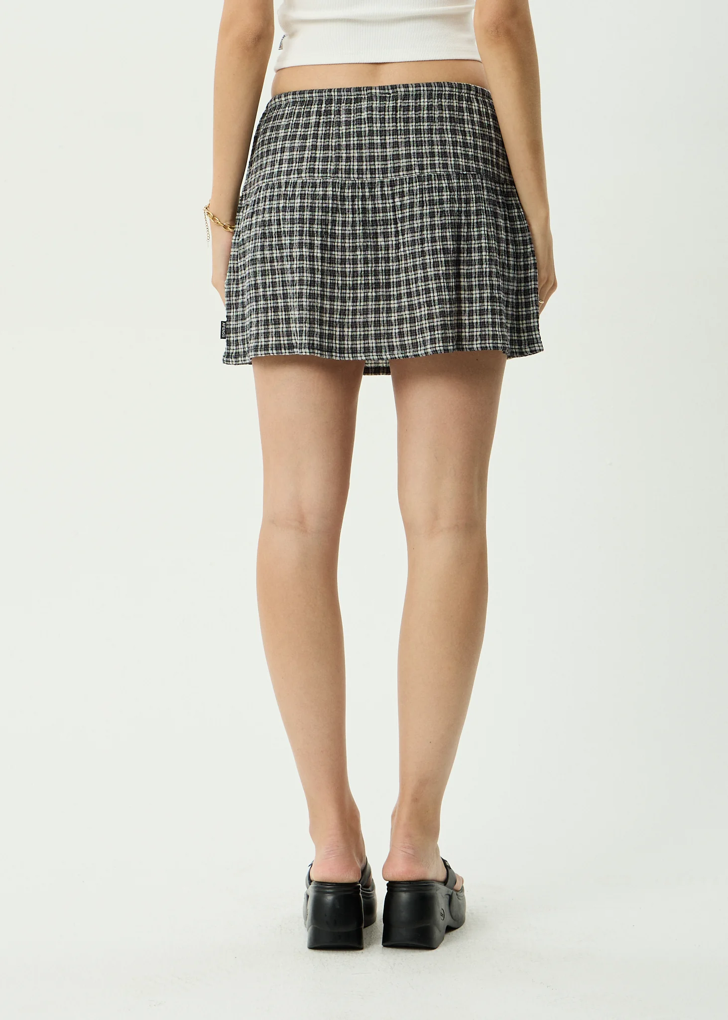 AFENDS Womens Poppi - Seersucker Mini Skirt - Steel Check