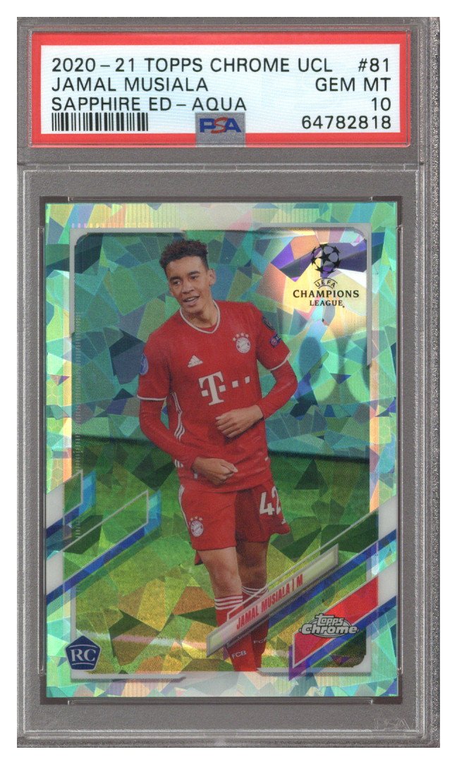 2020 Topps Chrome UEFA Sapphire Aqua Jamal Musiala ROOKIE /150 #81 PSA 10