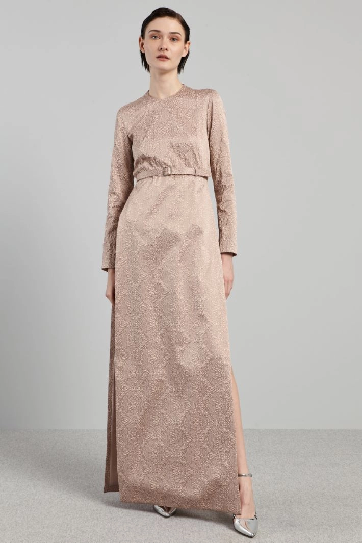 Long jacquard dress with panels - POWDER PINK