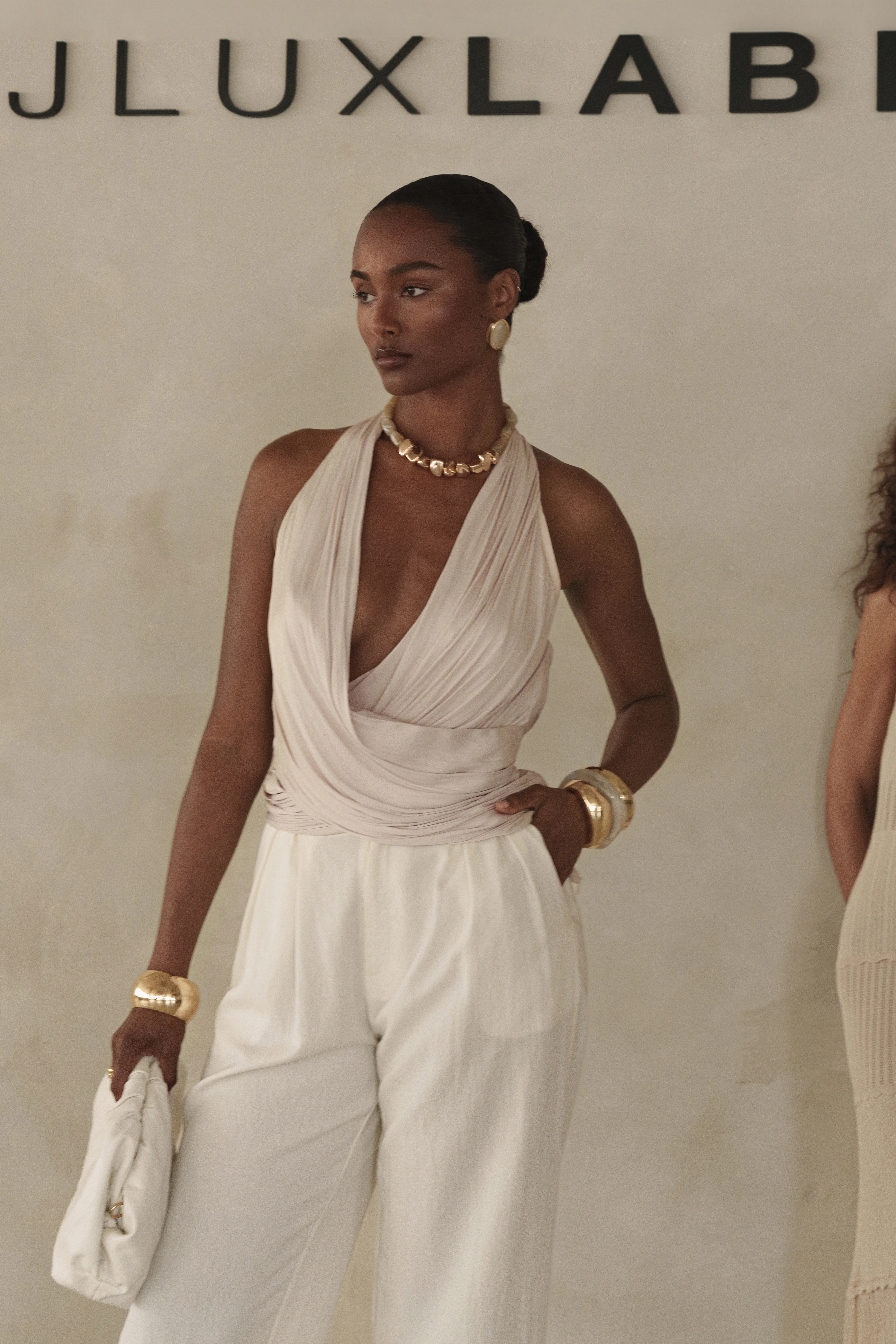 Beige Villa Draped Halter Top