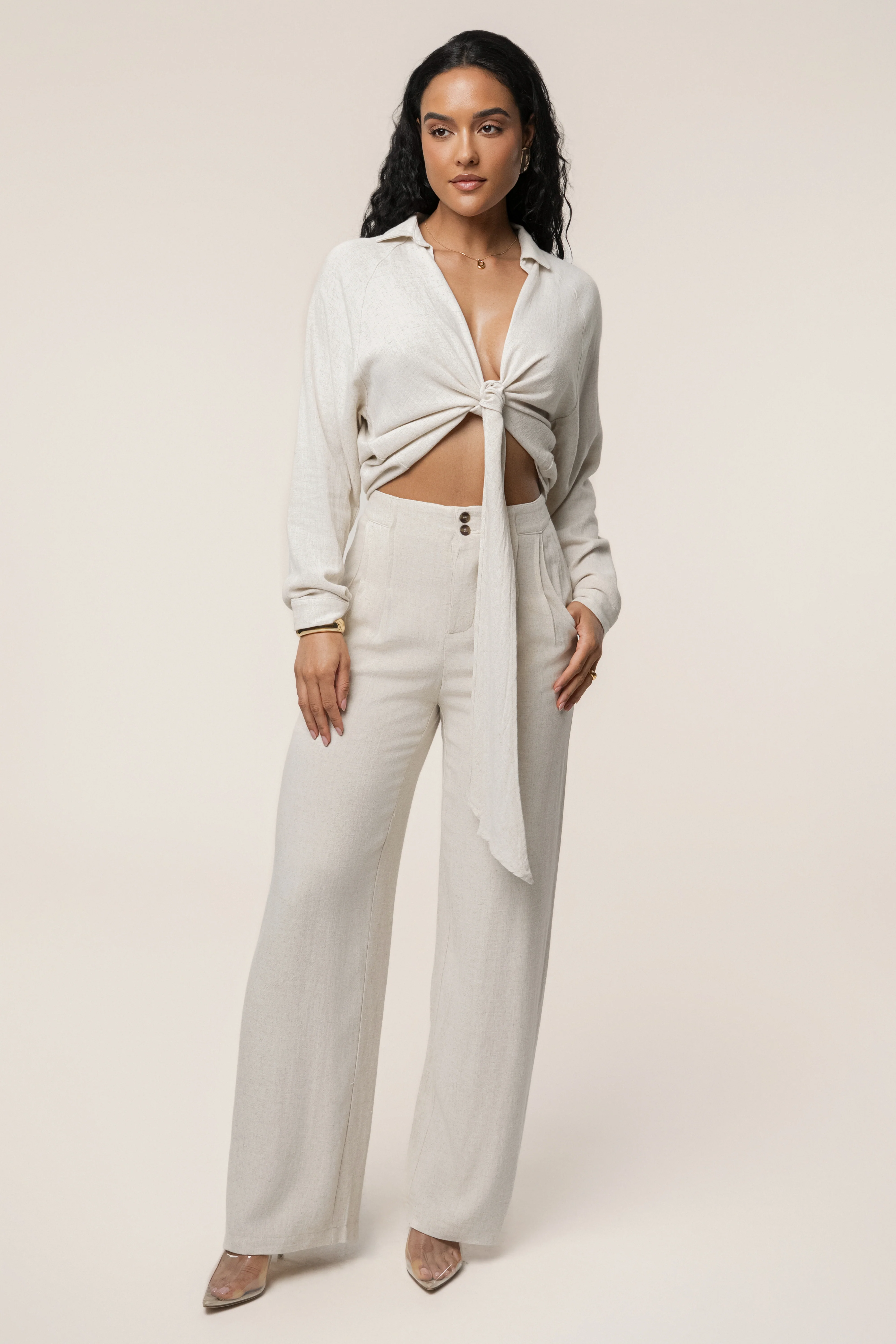Beige Thea Linen Pants