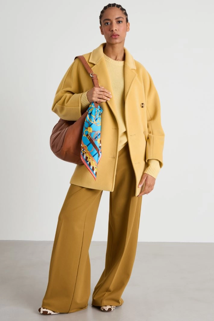 Double-breasted beaver coat - YELLOW