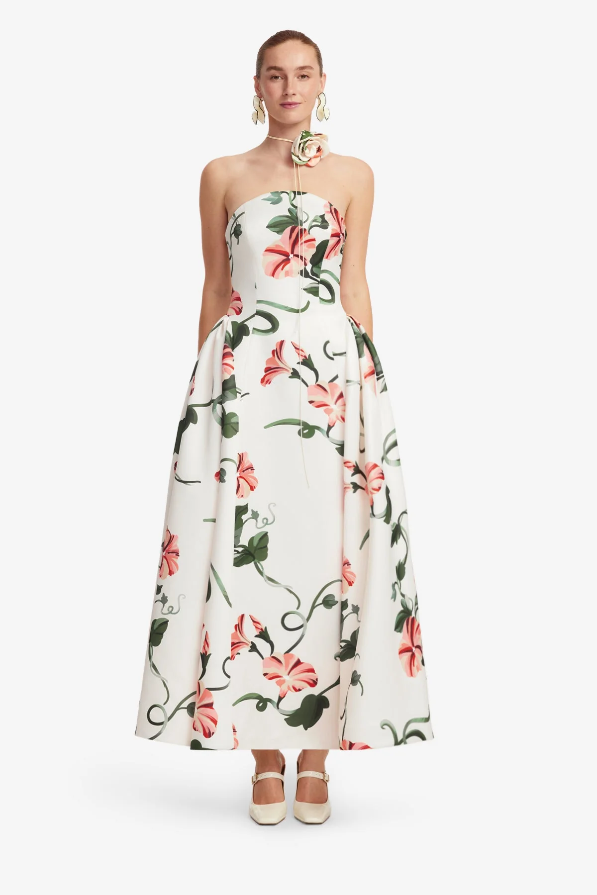 Violet Bustier Maxi Dress - Vine Print in Snow