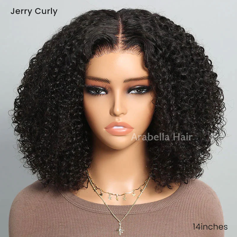 Ophirawig 6 Inches Deep Part Natural Black Jerry Curly Bob Wig 100% Human Hair Wig