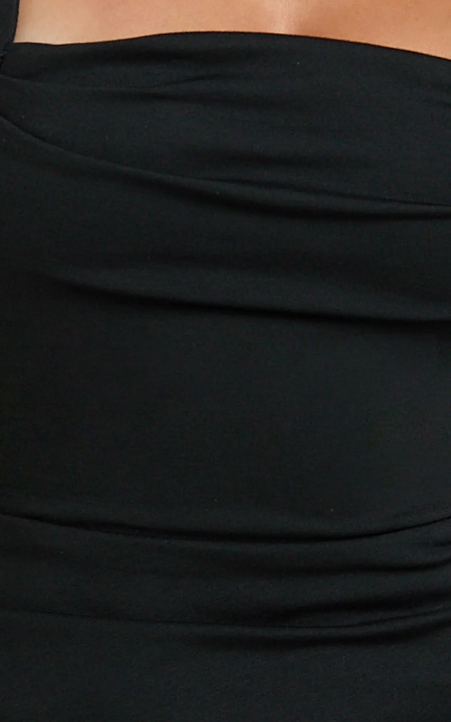 Tiffy Midi Dress - Square Neck Ruched Bodycon Dress in Black