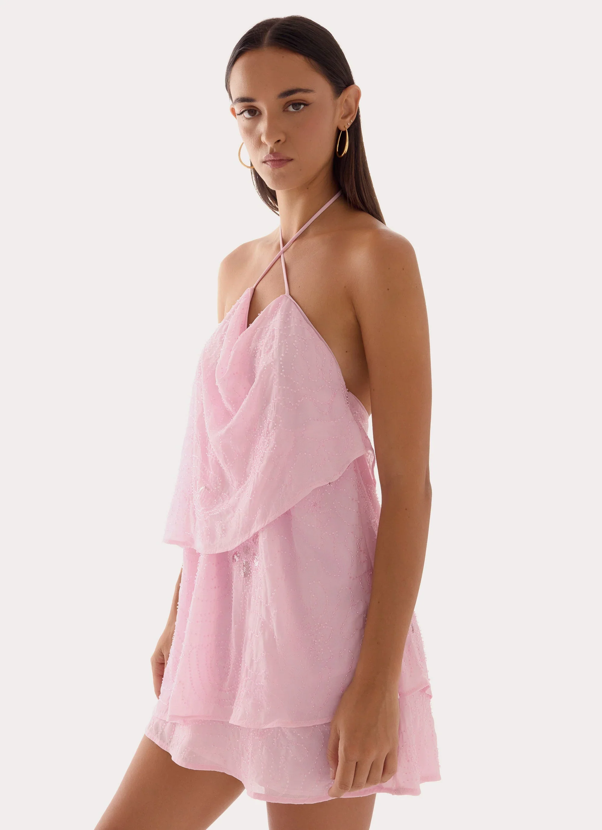 On The Go Beaded Mini Dress - Pink