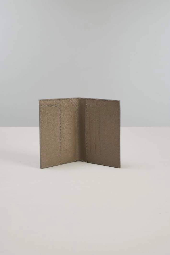 Saffiano effect card holder - DOVE GREY GOLD