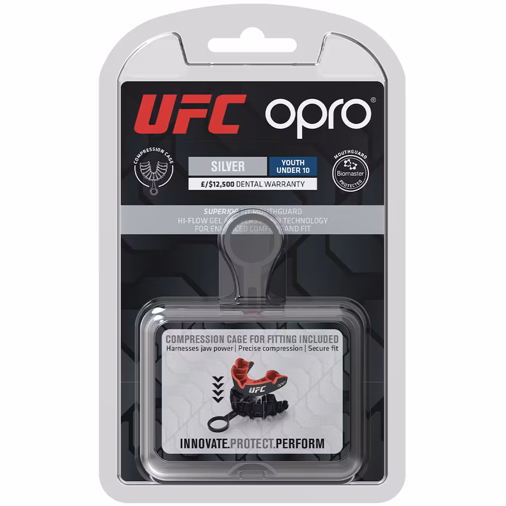 UFC OPRO Self-Fit Junior Silver Mouthguard - Black/Red
