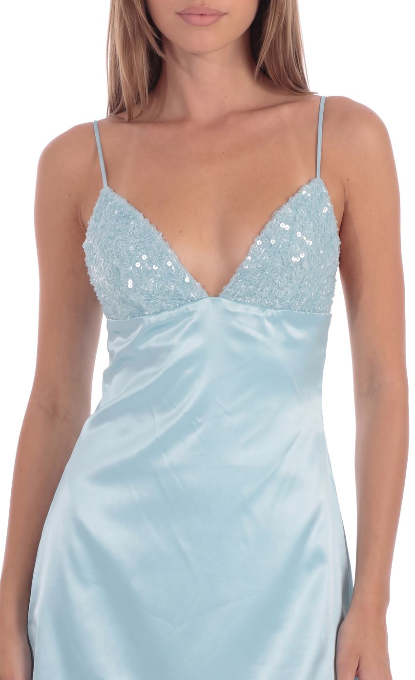 Sequin Contrast Mini Dress in Light Blue