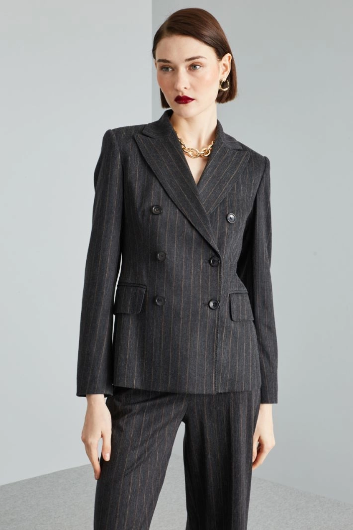 Blazer in pinstriped jersey - ANTHRACITE BROWN