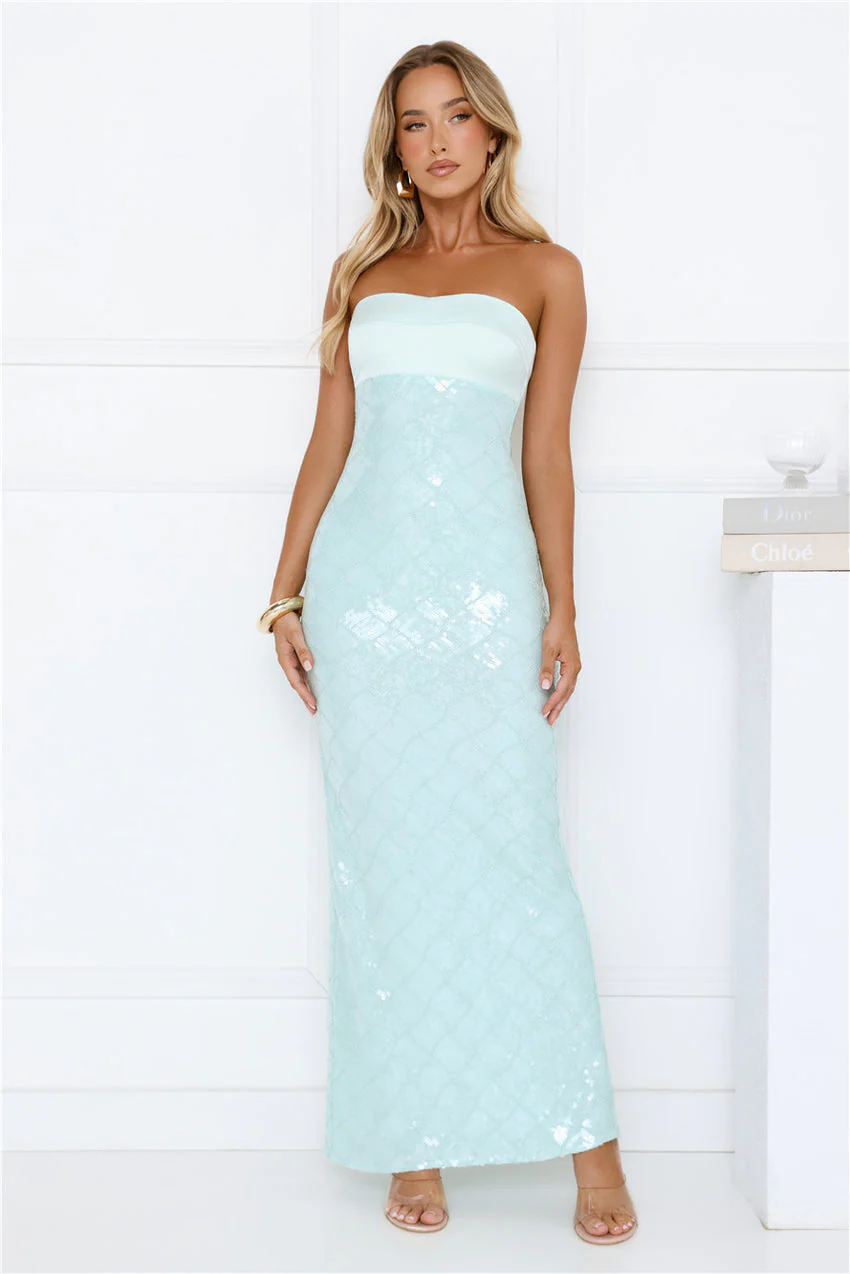 Saltwater Siren Strapless Sequin Maxi Dress Mint