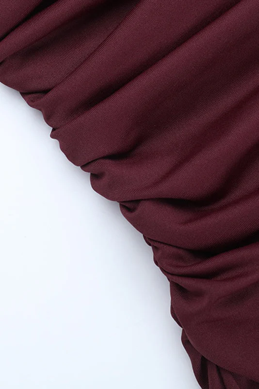 Strapless Burgundy Fitted Long Dress