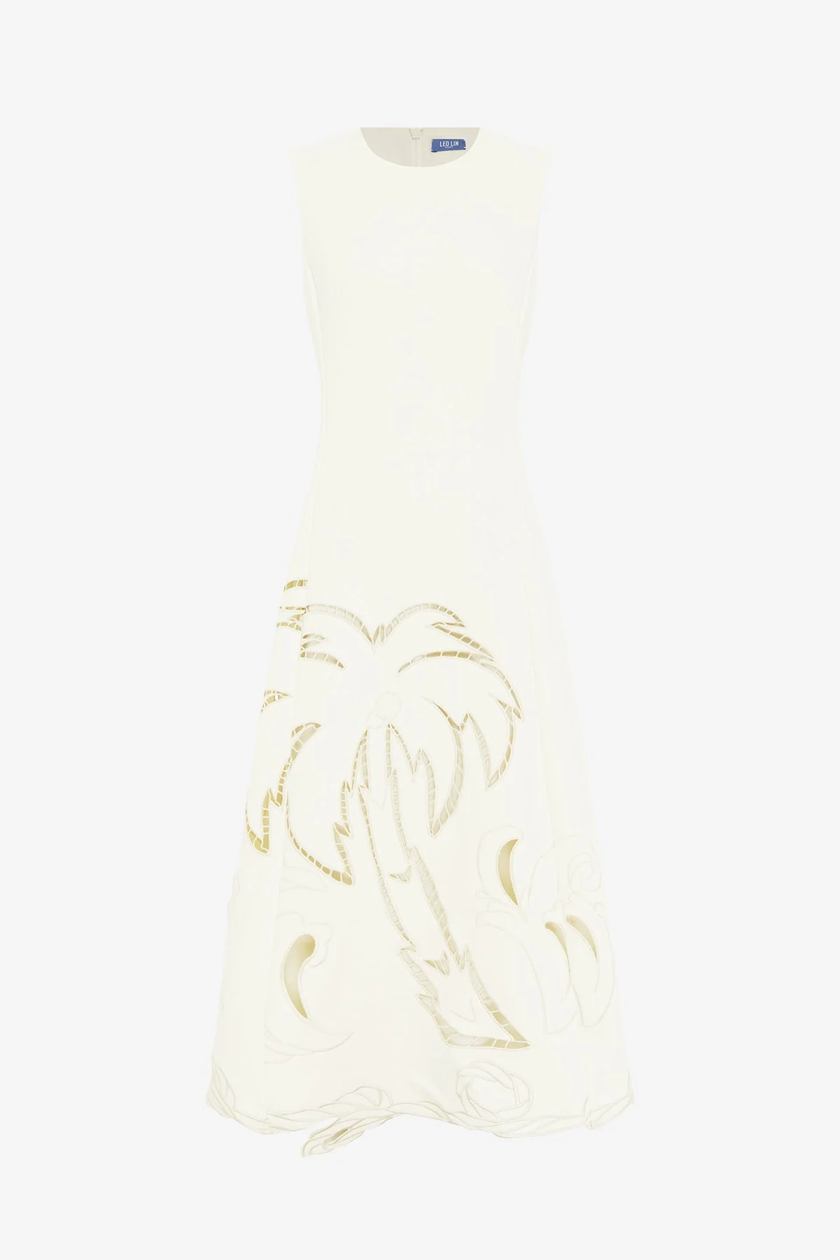 Cleo Palm Sleeveless Midi Dress - Vanilla