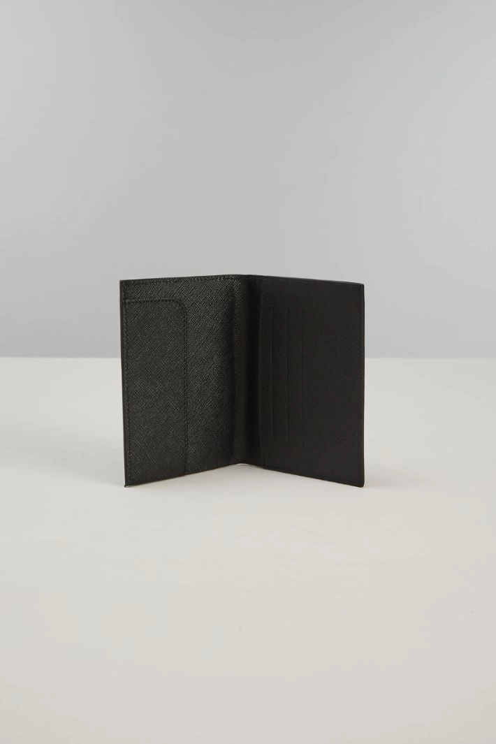 Saffiano effect card holder - BLACK GOLD