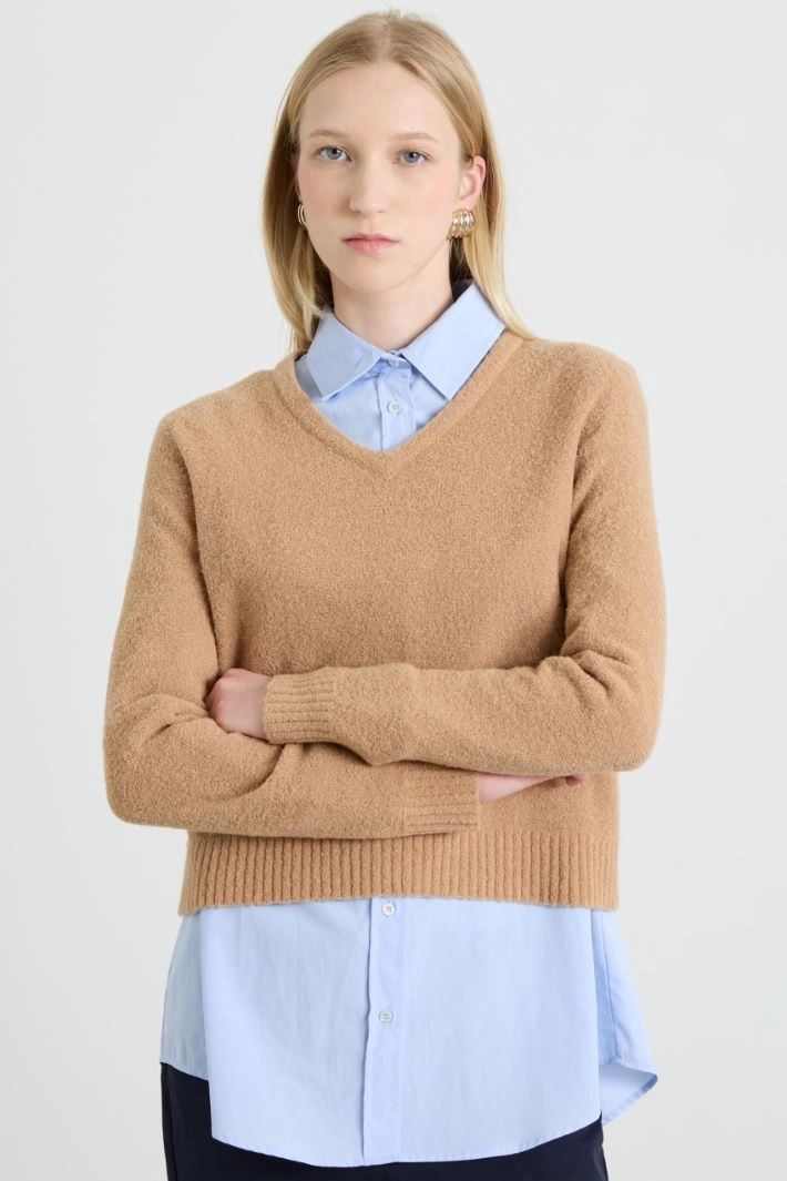 Wool-blend bouclé sweater - CAMEL