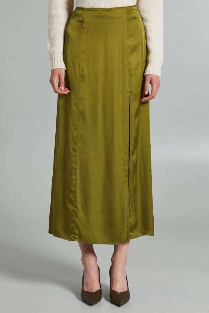 Side-slit satin skirt - OLIVE GREEN