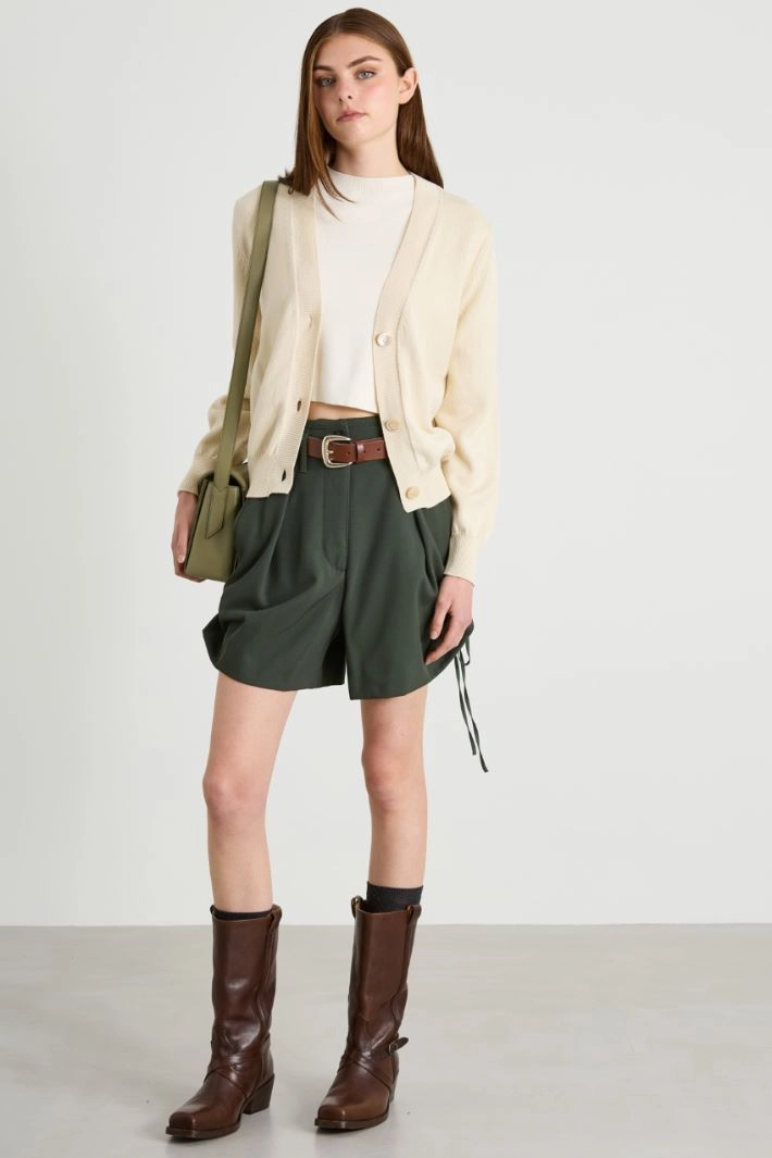 Wool Bermuda shorts with drawstring - MILITAR GREEN