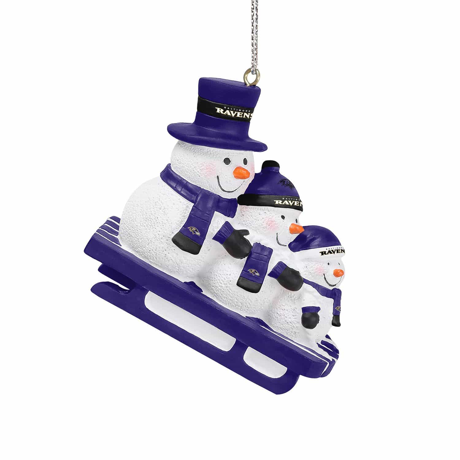 Baltimore Ravens NFL Sledding Snowmen Christmas Ornament